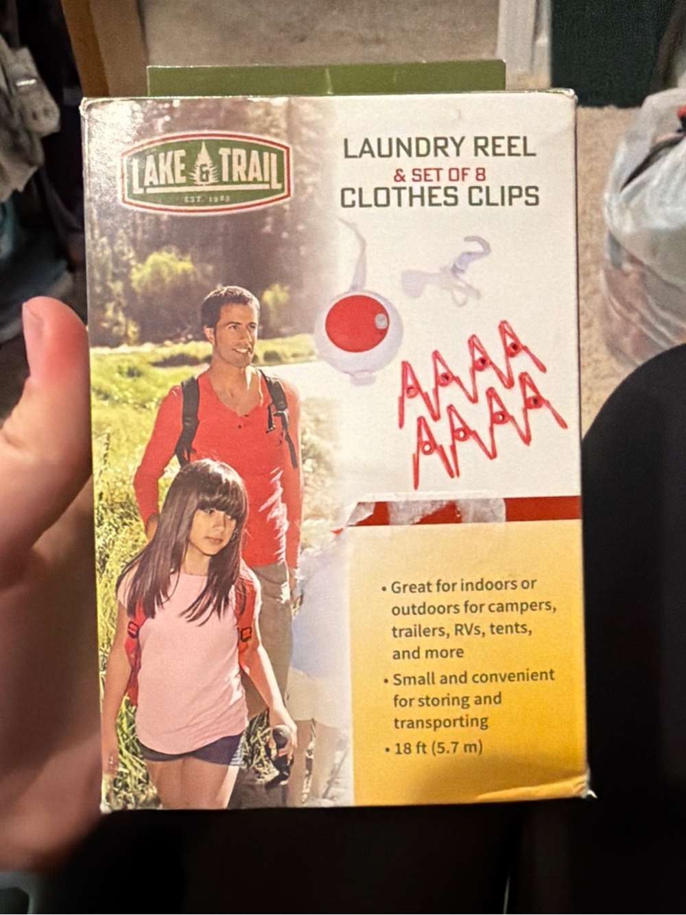 Red Laundry Reel with 8 Clothes Clips